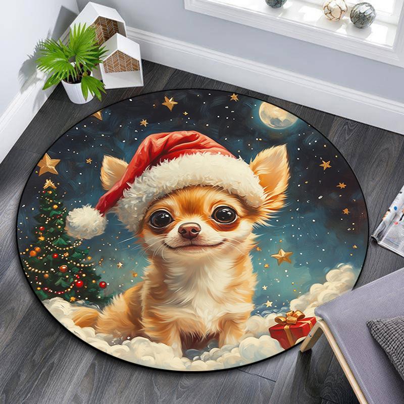 Christmas Dog Pattern Round rug,Carpet Rug for Living Room Bedroom Playroom ,Non-slip Floor Mat,Holiday Gifts and Birthday Gifts.