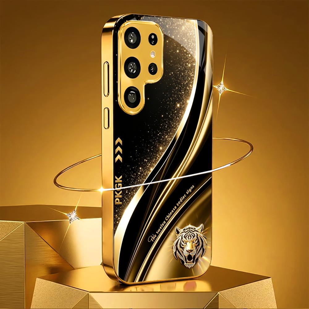 New Bling Black Gold Tiger phone case s26 ultra case s25 ultra case glass for Samsung Galaxy S26 S25 S24 S23 S22 FE Ultra Plus