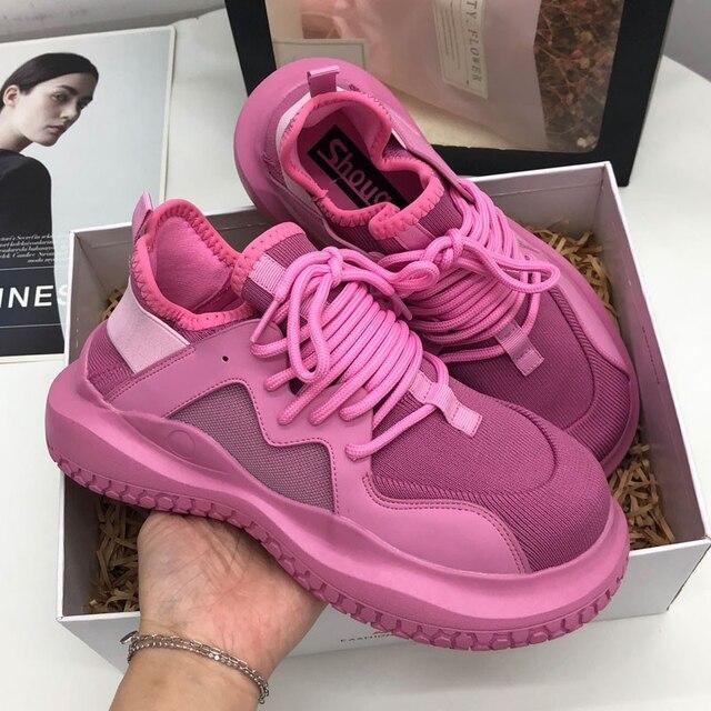 

Обувь для папы, трендовые весенние новые модные кроссовки в тон, повседневные женские туфли на толстой подошве с большим носком 37 розовый