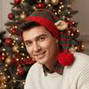 Contrast Color Elf Knit Hat Knitted Funny Party Headwear Pointed Pom Bonnet  Adults