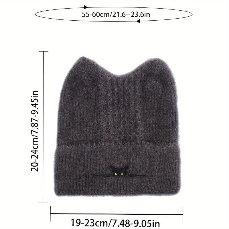 New Cat Ear Embroidered Wool Knit Beanie Hat, Cute Winter Warm Cap for Autumn Cold Weather - Unisex Design