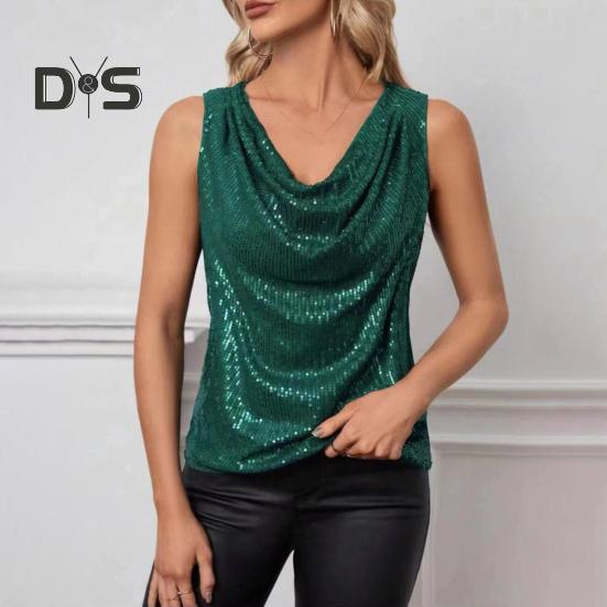 Women Tank Tops Sequin V-Neck Sleeveless T-shirt Shiny Glitter Blouses Sexy Cami Tops for Cocktail Party Clubwear Evening