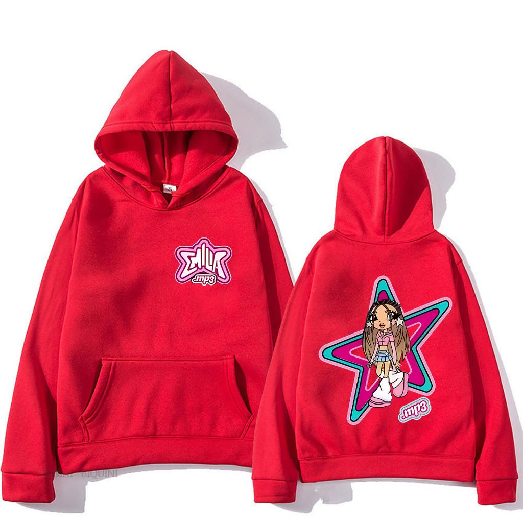 Emilia Mernes MP3 Cartoon Graphic Hoodie Men Women New Clothes Printed Streetwear Fleece Fashion Long Sleeve Hip Hop Sweatshirts