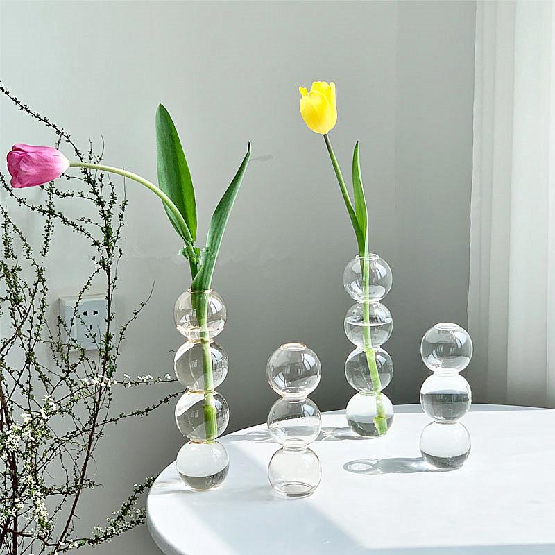 Spherical Spanish Bubble Glass Flower Vase - Transparent, Simple, Decorative Ornament for Home
