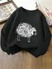 Unisex Crewneck Sweatshirt - Black Woolly Sheep Doodle Pattern Print Machine Washable, Spring And Autumn, Sportswear And Casual Wear, Soft