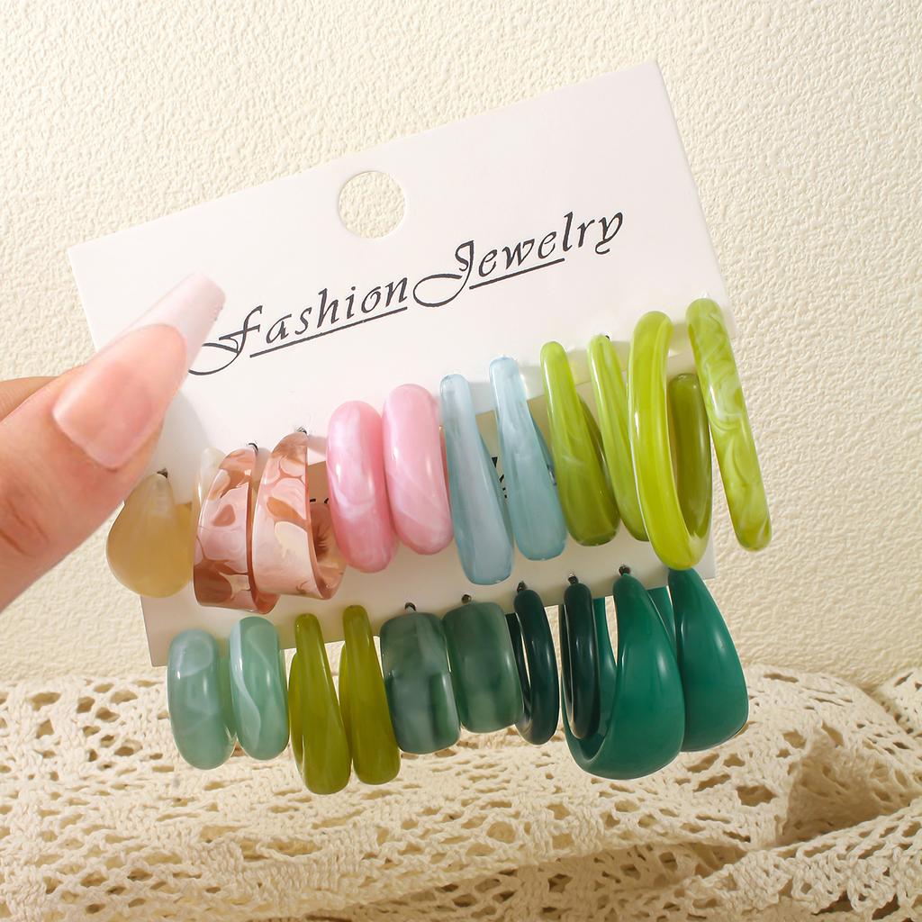 6/11 Pairs Colorful Simple Resin Earrings Set For Women Girls Vintage Geometric C-Shaped Hoop Earrings Zircon Accessories Gifts