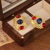 Vintage Retro Court-Style Two-Tone Oval Stud Earrings for Women