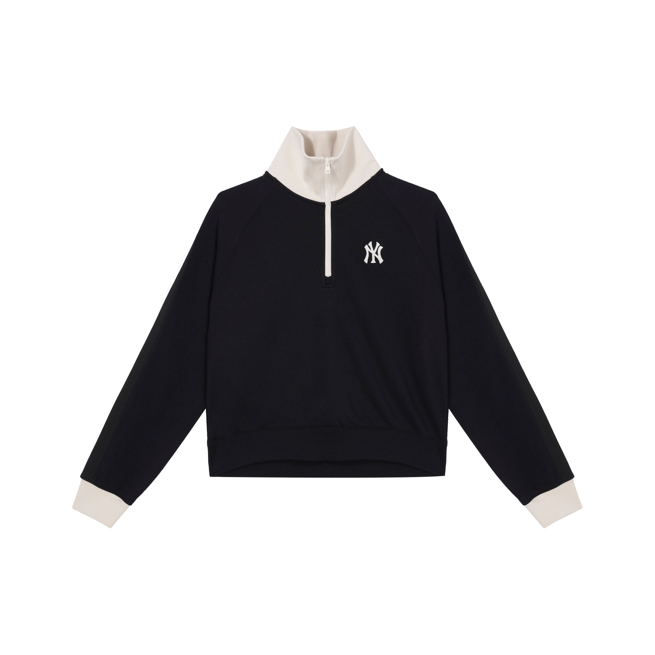 MLB New York Yankees Letterman Pullover Amerikanischer Stil Halbreißverschluss Langarm Sweatshirt Damen sweatshirt Schwarz 3FMTV1244-50BKS XS white