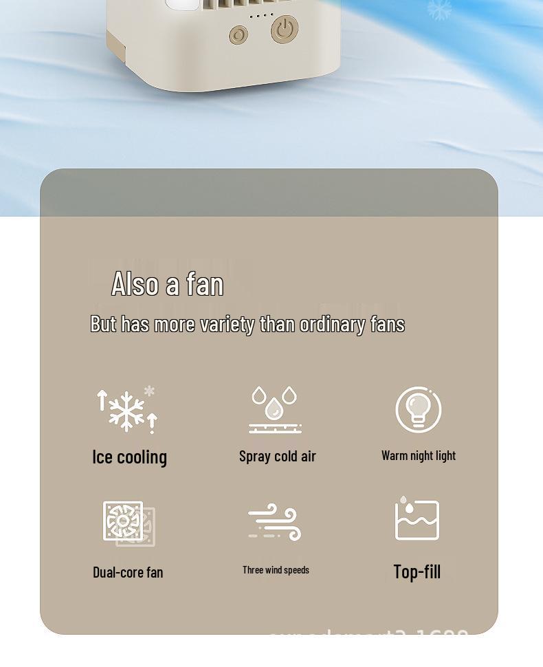 USB Night Light Mini Air Cooler Fan for Dormitory With Water Cooling and Spray Function
