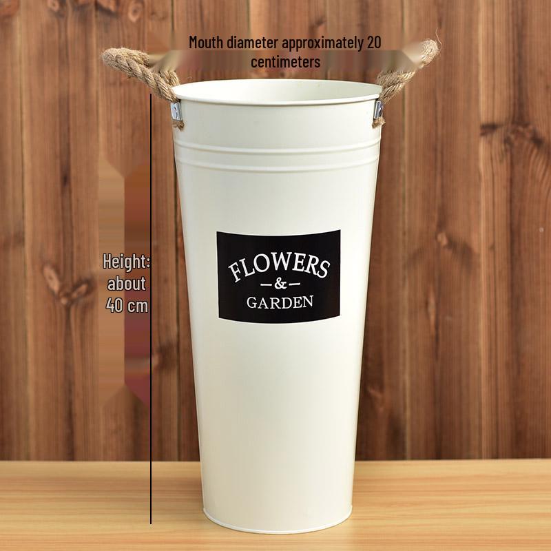 Hydration Bucket Retro Wrought Iron Flower Vase for Home Decor and Arrangements - Extra Large Dried Fresh Floral Display Cylinder