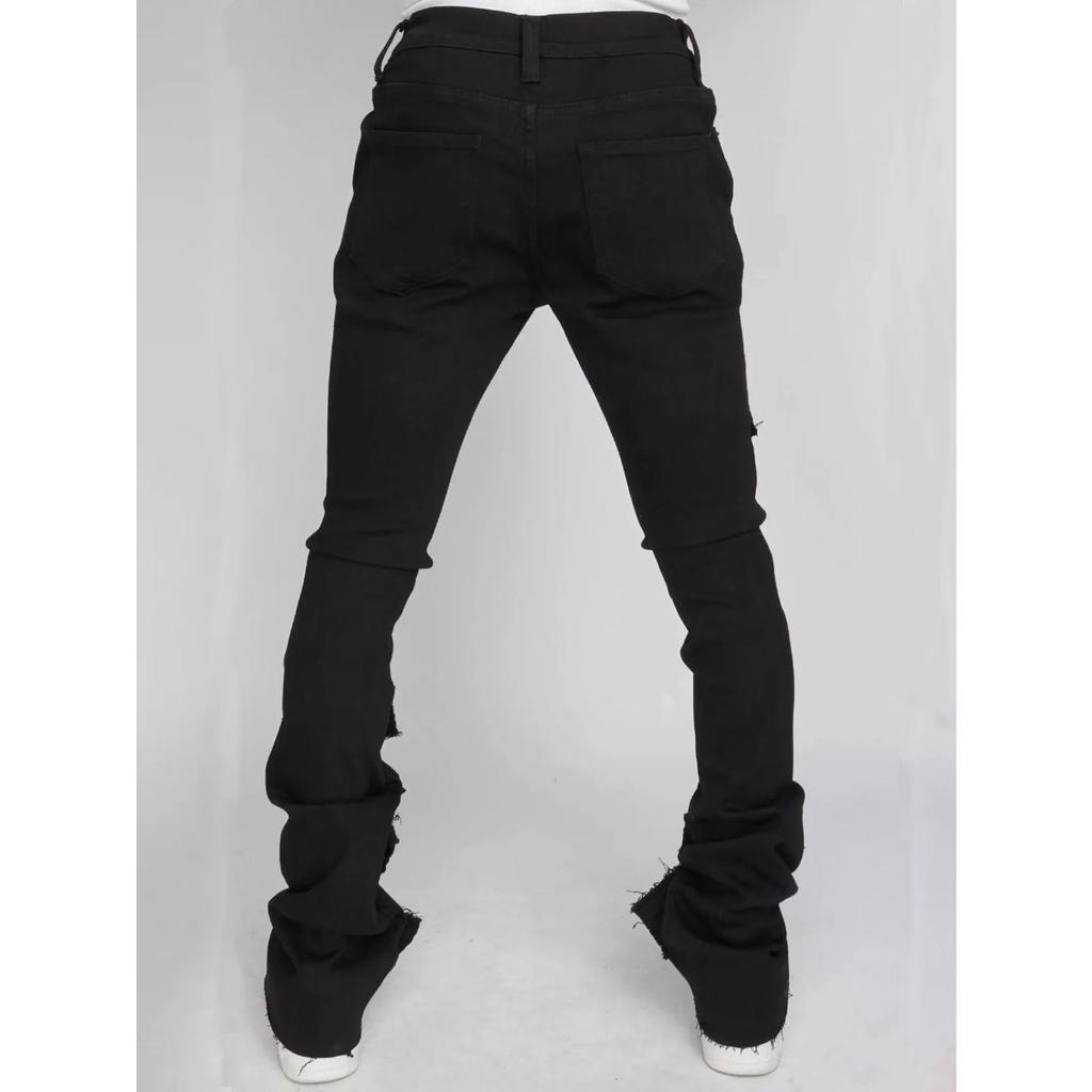 DRIPX Jeans Uomo Pantaloni Lunghi Pantaloni a Zampa di Elefante in Denim Pantaloni Dritti con Strappi Vestibilità Slim Vita Alta Casual Tasca con Bottone Cuciture Autunno Inverno
