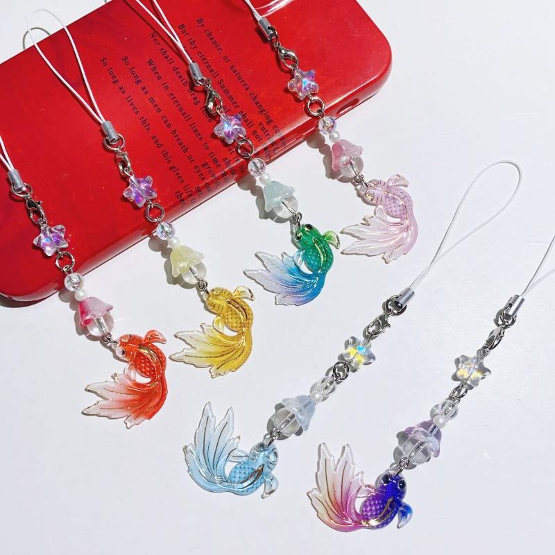 Aesthetic Gradient Goldfish Phone Charms With Shiny Star And Bead Decor Perfect For Phone Decoration Bag Pendant Girls Gift