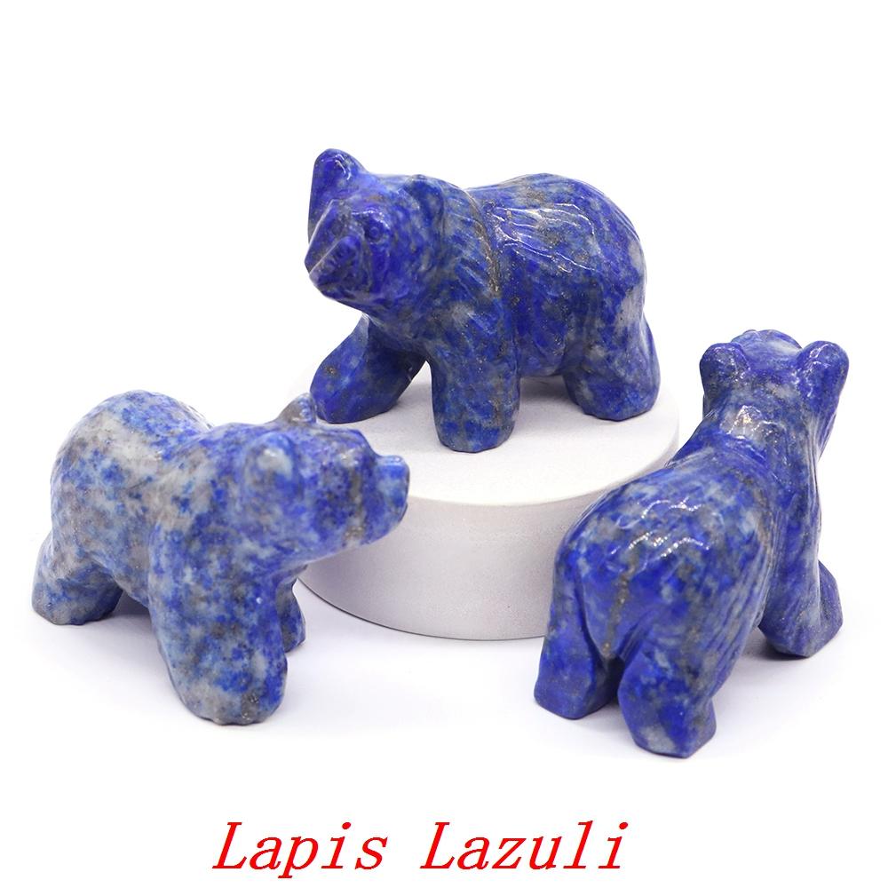 2" Natural Crystal Bear Figurine Healing Stone Carved Animals Reiki Crafts Small Statue Decoration Home Decor Present Souvenir