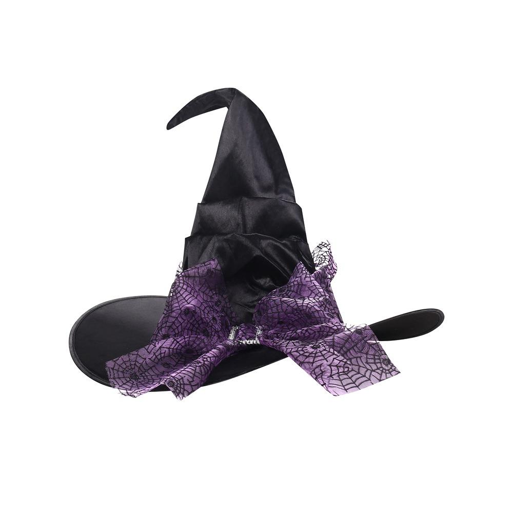 Folds Halloween Witch Hat Satins Wizard Cap Creative Mesh Bow Witch Hat  Performance Props