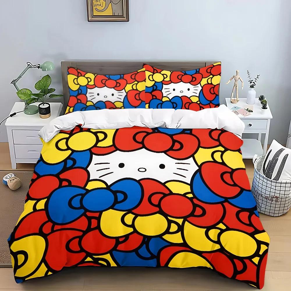Sanrio Bedding Sets Hello Kitty Kuromi Cinnamoroll Comforter Bed Cover Duvet Cover Pillow Case 2-3 Pieces Sets Kids Adult Size