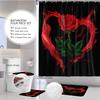 4pcs Valentine's Day Rose Print Bathroom Set 180x180 Waterproof Shower Curtain with 12 Hook, Floor Mat, Toilet Mat, U-shaped Mat