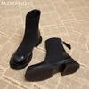 Dámské pletené kotníkové boty Zimní robustní boty Žena 2025 Trend Módní Nízké podpatky Sněhové Chůze Nové Šaty Motorkářské boty Mujer