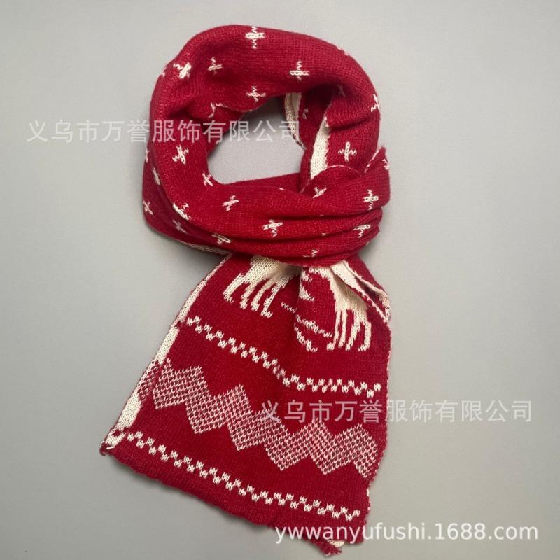 Christmas Scarf Women's Winter Senior Outdoor Street Red Versatile Jacquard Elk Warm Knitted Scarf