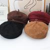 Suede Beret Women's Autumn and Winter British Retro Pumpkin Hat Metal Label Octagonal Hat Show Face Small Painter Newsboy Hat