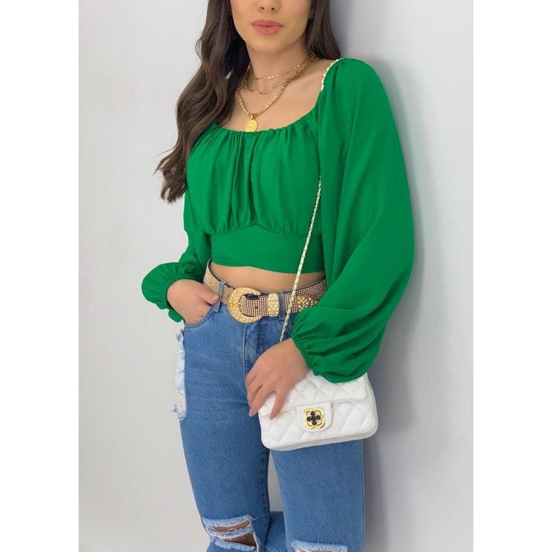 Navel Lantern Sleeve off-Neck Sexy Shirts Top off Shoulder Sexy Top