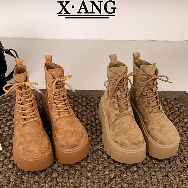 Cowhide version Martin boots children's autumn new thick-soled height-increasing and thin small short boots big yellow boots