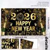 Large New Years Eve 2026 Banner, Black and Gold 2026 Happy New Year Banner, NYE Festive Party Decoration for Friends, Indoor, Outdoor, Wall Decor,