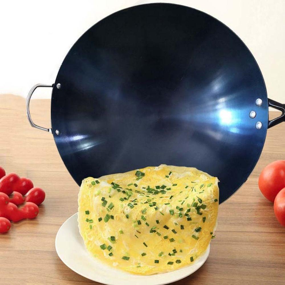 Round Bottom Iron Pot Anti-scalding Frying Pan Chinese Traditional Iron Wok Household Use