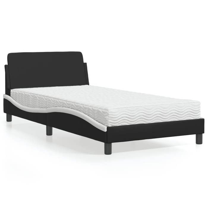 VidaXL Lit avec matelas noir et blanc 100x200 cm similicuir 3208362