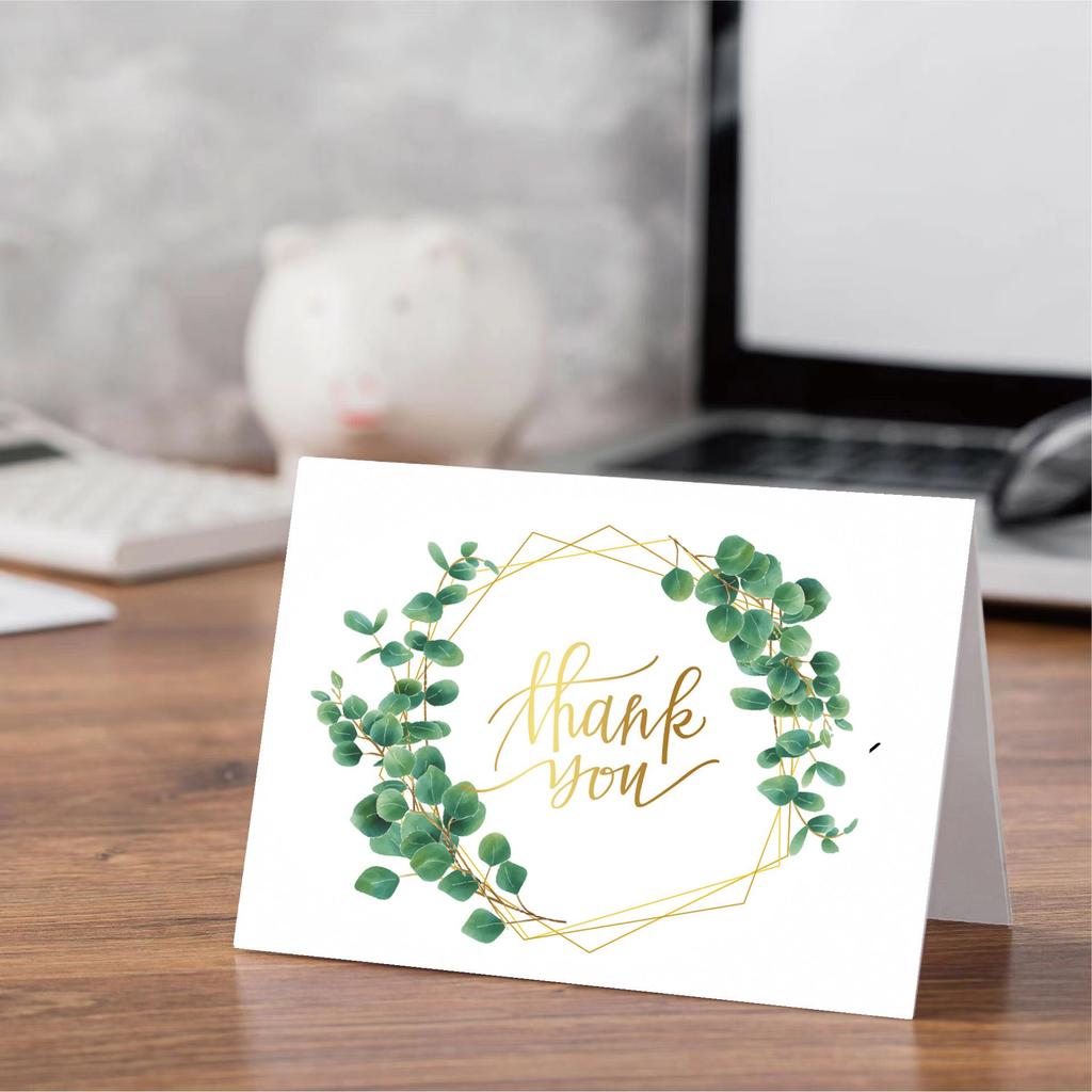 1Set/72pcs Green Plant Thank You Card Envelope Set, Wedding and Holiday Card Greeting Card, Cartoon Greeting Card Envelope Set