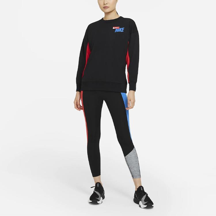 Nike Dri-FIT Colorblock Bedrucktes Strick-Sweatshirt mit Rundhalsausschnitt und langen Ärmeln für Damen Sweatshirt Schwarz DA0392-010