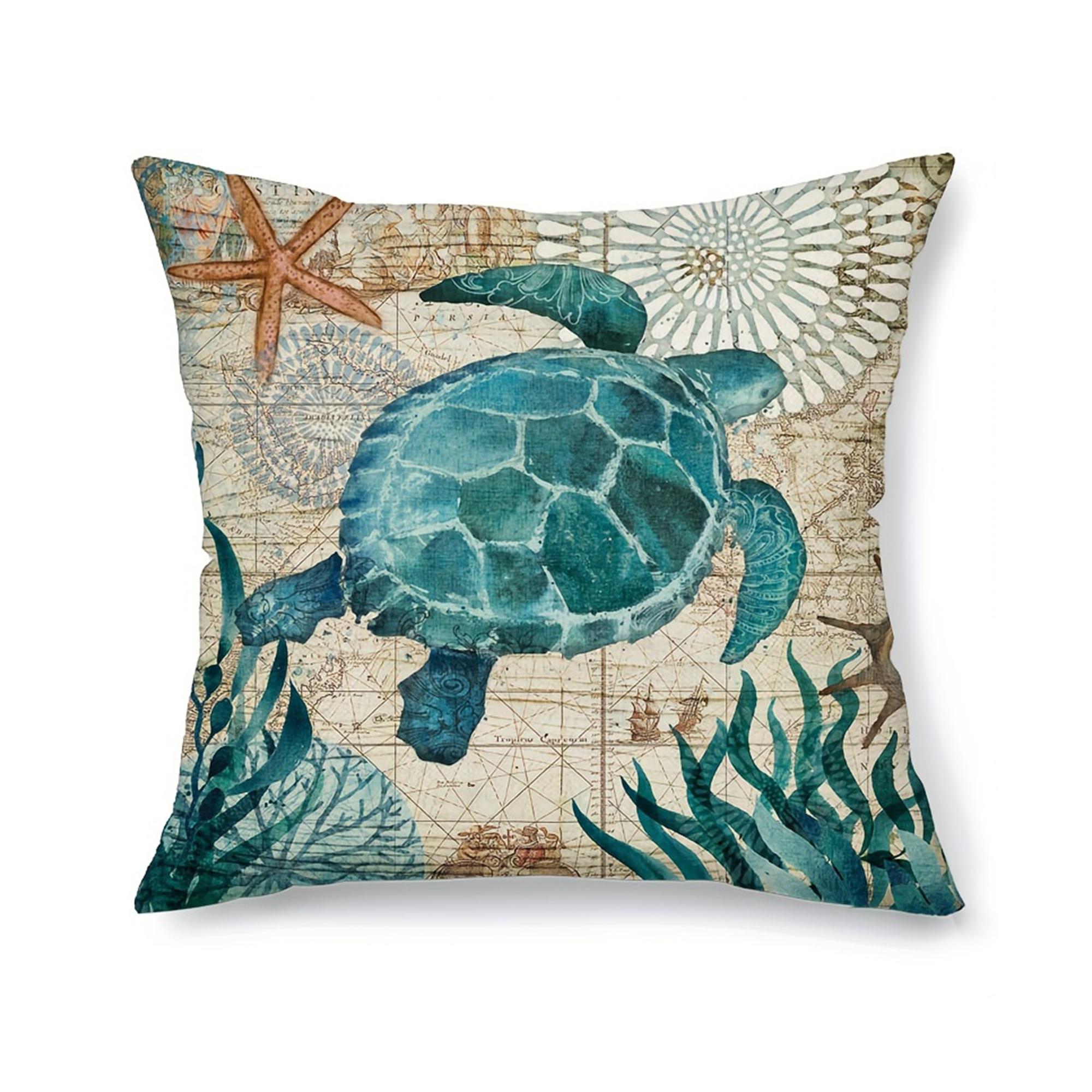 

1 шт. серия Ocean односторонний квадратный морской конек кит морская звезда черепаха синий океан квадратный плед наволочка льняной материал 450mm*450mm