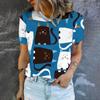 2025 New Summer Colorful Cat Cartoon Pattern Fallow Style Woman Clothing Oversized T-shirt Short Sleeve Comfortable Tops S-5XL