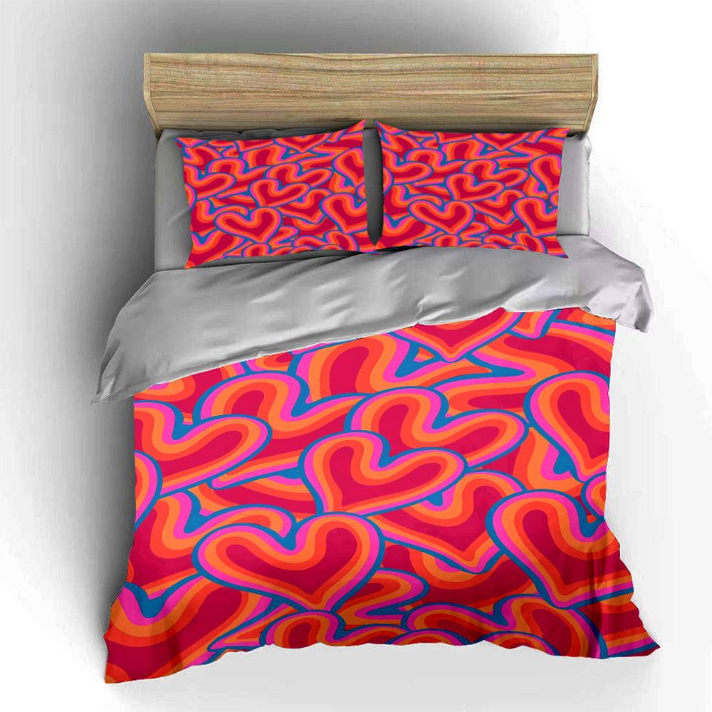 Multicolored wavy heart shapes. Bedding sets Duvet cover sets Duvet covers Pillowcases(1 * Duvet Cover 2 * Pillowcases without duvet insert)