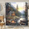 Rustic Cabin Lodge Shower Curtain With Bear Moose, Camo River Lake Woodland Wildlife Bath Curtain Hunting Camp Country Forest