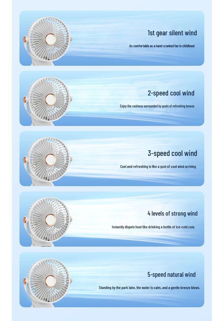 Ultra-Quiet Rechargeable Clip-On Fan with LED Night Light for Dorms and Desks