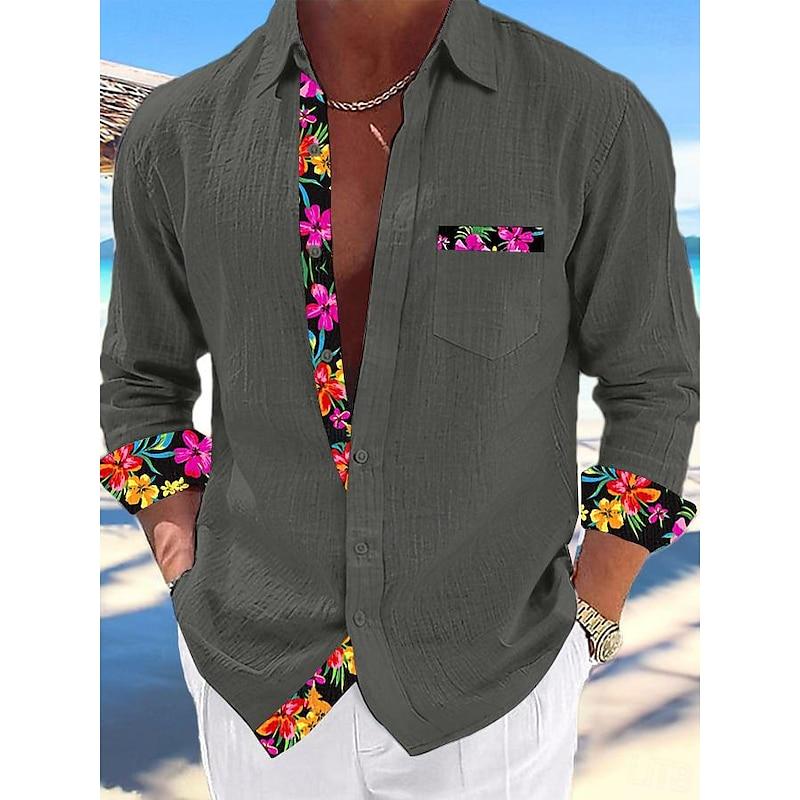 Shirts Fashion Casual Shirts Floral Stitching Casual Men's Tops Shirts Simple and Comfortable Men's Shirts