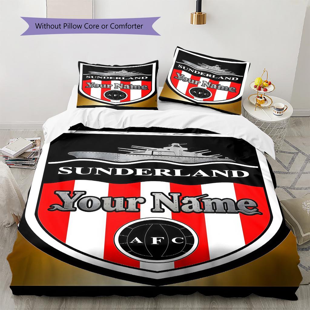 Sunderland Association Football Club Custom Name Pattern Bedding Quilt Set Quilt Cover Pillowcase Home Birthday Gift(1 * duvet cover + 2 * pillowcase,