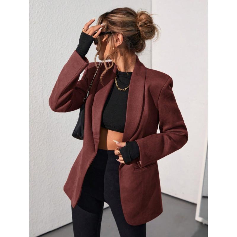 Women S Fashion Casual Solid Color Suede Blazer Jacket Long Sleeve