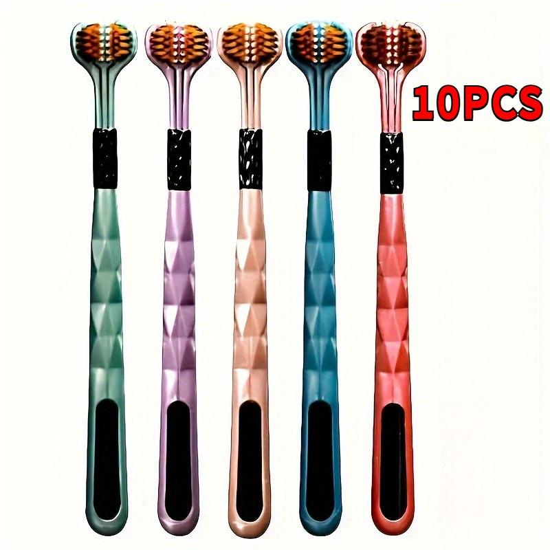 Lot de 10 brosses à dents pour adultes à poils ultra-doux 3D à trois côtés - Soin doux des gencives, Nettoyage en profondeur, Sans formaldéhyde, Couverture complète de la tête
