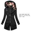 Women Hooded Coat Floral Print Patchwork Autumn Winter Drawstring Zipper Irregular Bottom Sweatshirt for Daily Wear