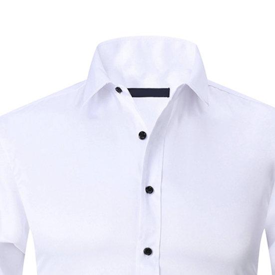 Men Shirt Single Breasted Long Sleeve Lapel Solid Color Slim Fit Dress-up Cardigan Plus Size Anti-wrinkle Spring Shirt for Work