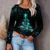 Digital Printed Christmas Women's Sportswear Round Neck Long Sleeved Loose Casual Christmas Tree T-Shirts