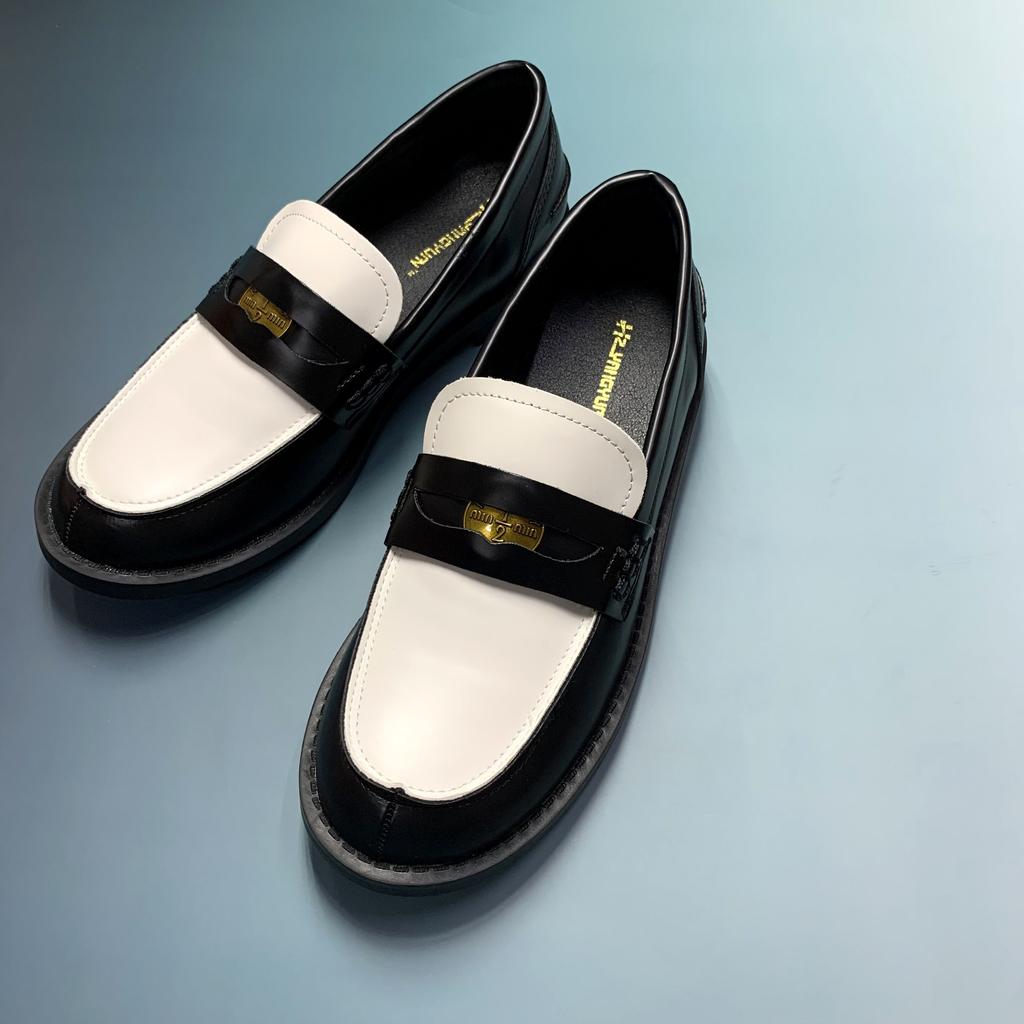 Spot second hair! Fashion versatile new horse leather retro polished small gold coin thick heel platform loafers small leather shoes