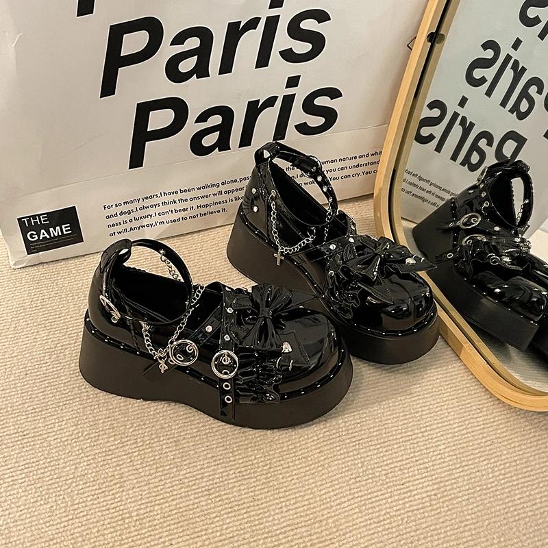 Punk Y2K Sweet Cool Girl Thi Bot Round Head Single Shoes Women's Fashion Flats High Heel Spring Summer New Arrival