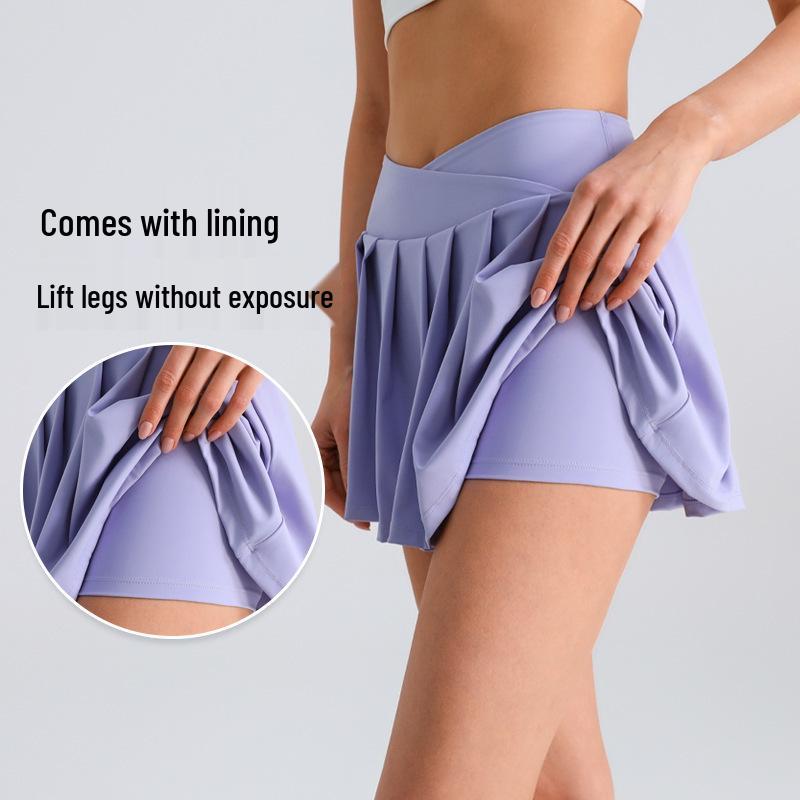 Solid Color High Waist Tummy Control Yoga Skirt - Women's Two-Piece Anti-Exposure Tennis Fitness Shorts