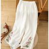 Loose Cotton Linen Pants with Embroidery for Women Summer Thin Slimming Casual Trousers Vintage Artistic Large Size Pants