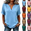 Damen V-Ausschnitt Kurzarm T-Shirt Lässiger Lockerer Sitz Fünf-Punkt-Ärmel Bluse Leichtes Weiches Stoff Oberteil für den Alltag