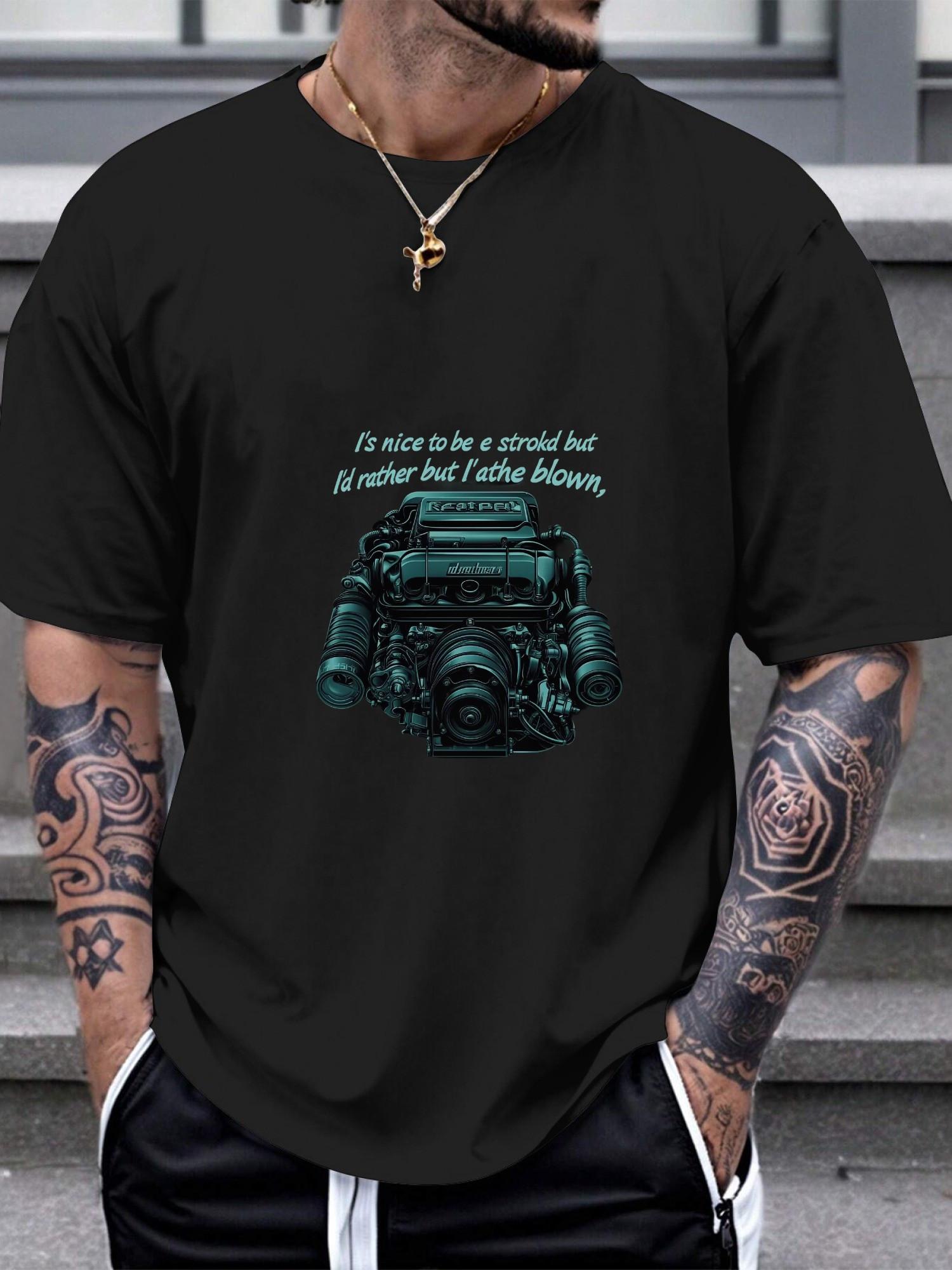 1pc Engine Supercharger Graphic T-shirt - Bold Teal Automotive Design XXXL
