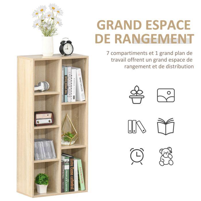 Meuble de rangement Bibliothèque HOMCOM étagère 7 cubes pour intérieur, salon, chambre - 50l x 24P x 106H cm, bois naturel