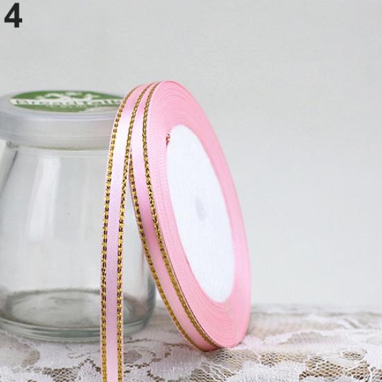 1 Roll 25 Yard 6mm Wide Golden Tone Rimmed Stain Ribbons Wedding Birthday Decor